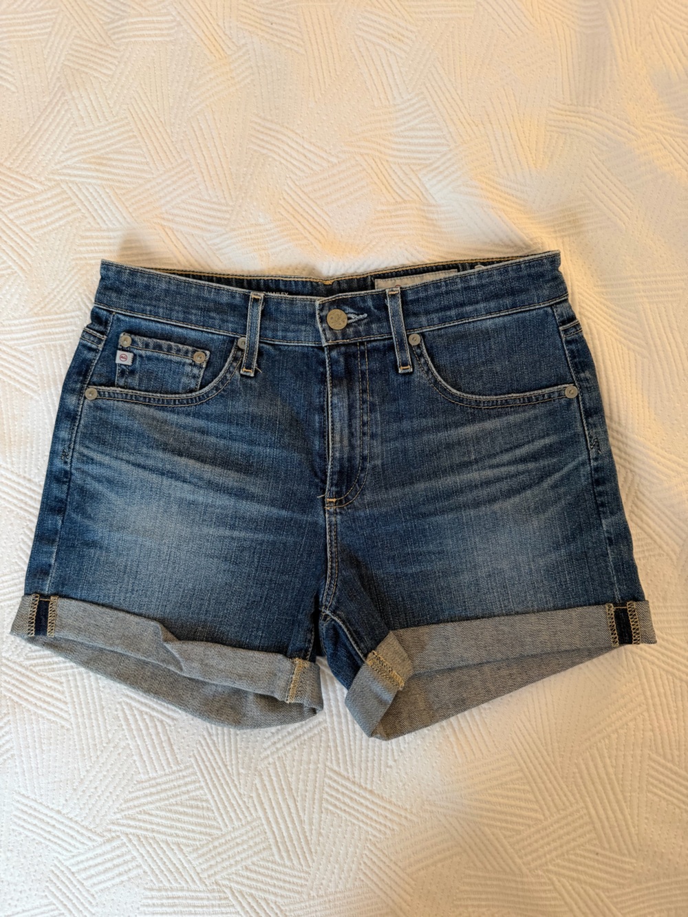 AG Adriano Goldschmied the Hailey boyfriend Rolled Cuff Denim Shorts, size 26